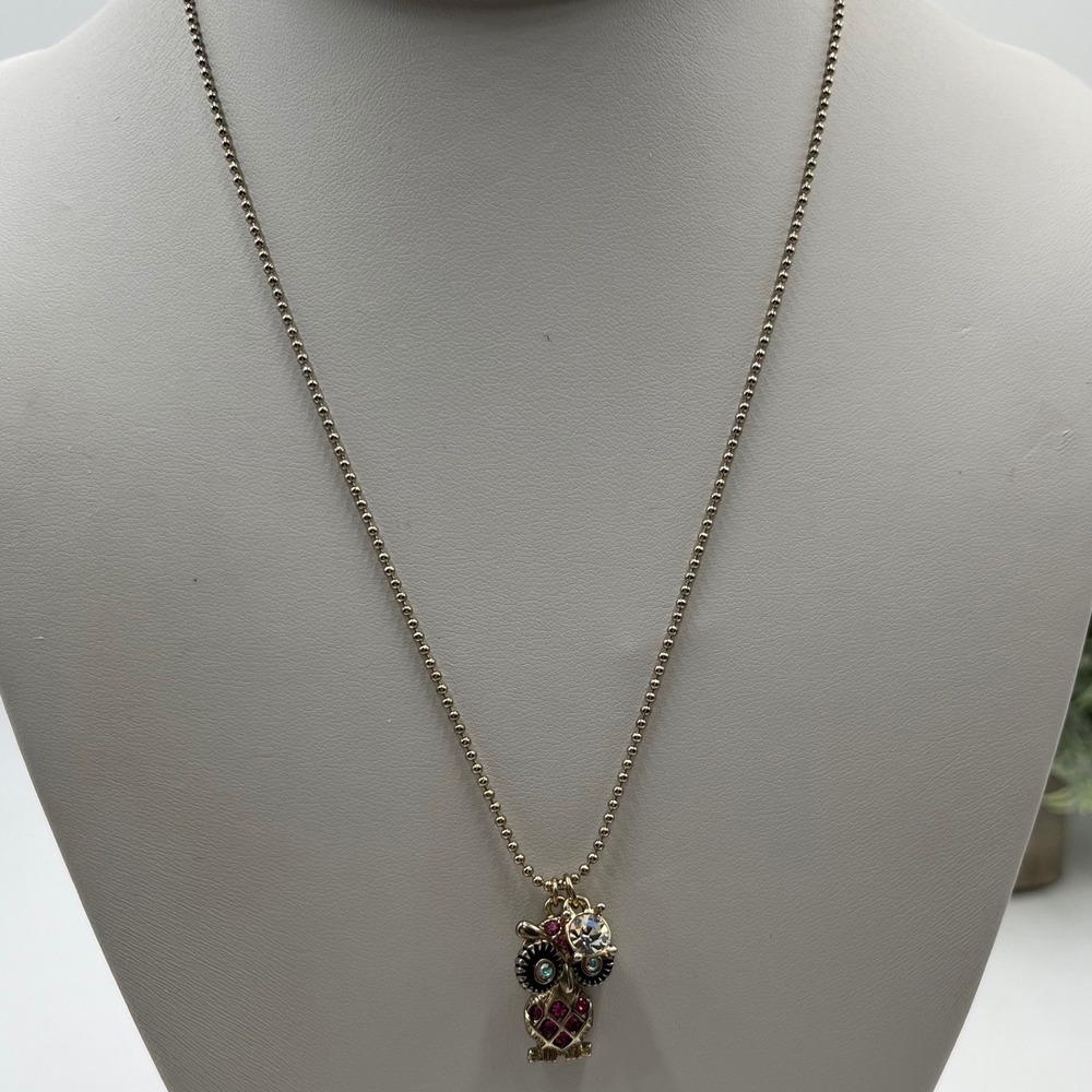 Betsey Johnson Gold-Tone
Crystal Owl Pendant Charm
Necklace Purple Rhinestones